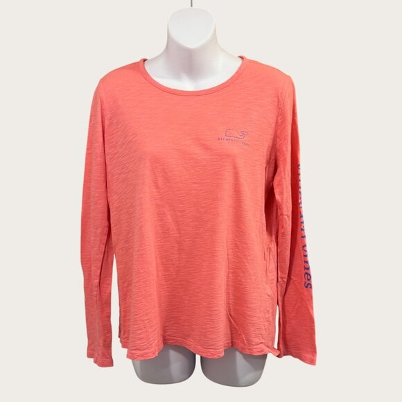 Vineyard Vines Coral Pink Long Sleeve Whale Logo T-Shirt Size Medium - Picture 1 of 4
